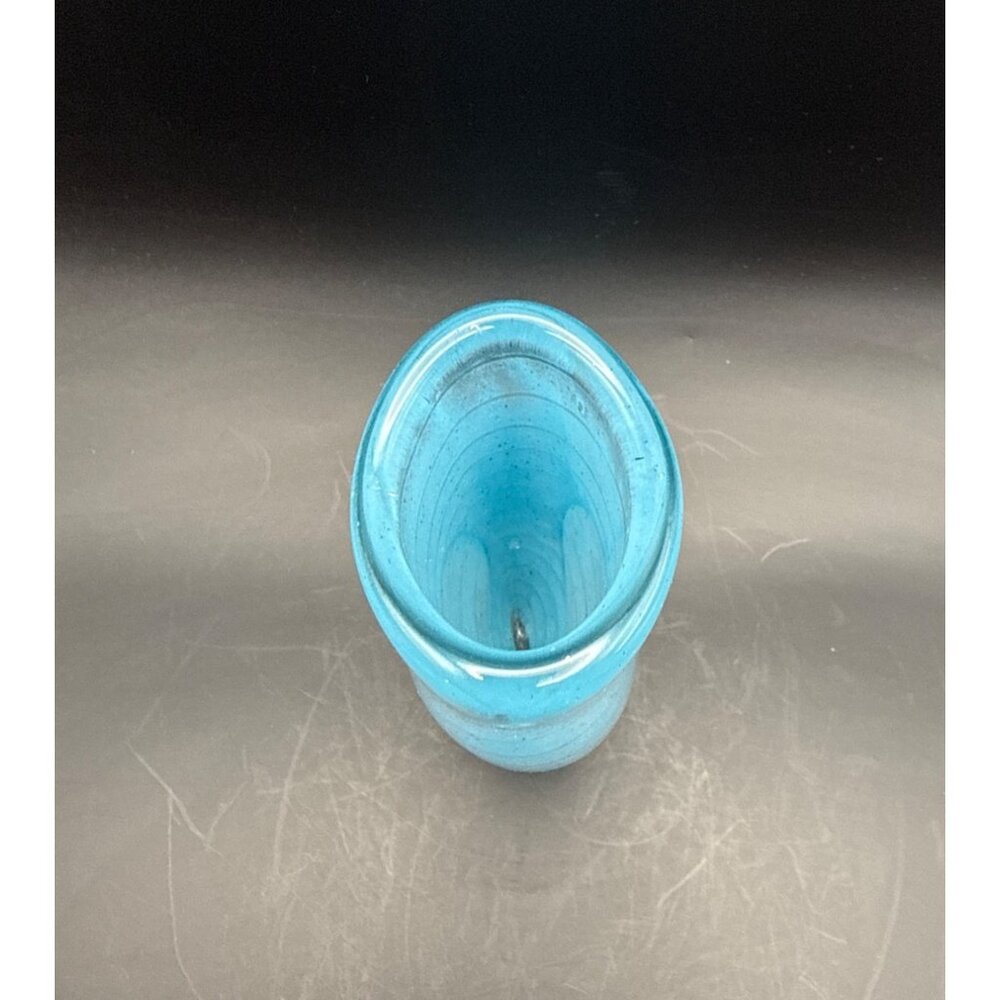 Vintage 1993 Rod Sounik Hand Blown Art Glass Vase Blue Swirl Signed #18  5in H - Picture 6 of 10